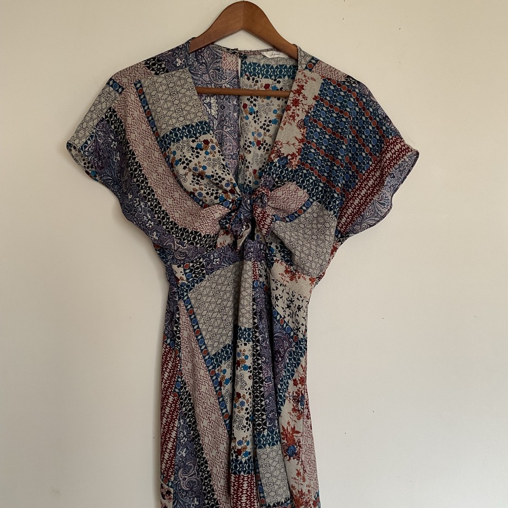 Soprano Red and Blue Floral Jumpsuit with Kimono Sleeves